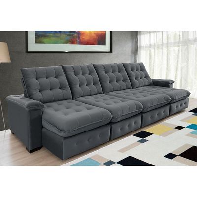 Sofá Coliseu 4.00m Retrátil E Reclinável Super Pillow Chumbo