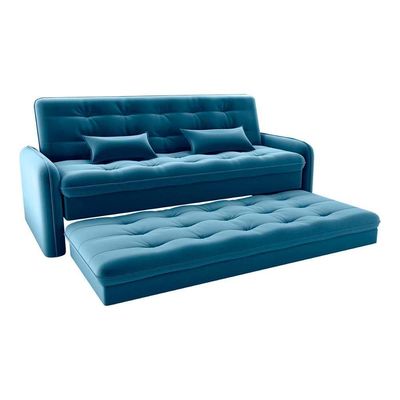 Sofá Cama Reclinável 3 Lugares Casal Com Bicama Auxiliar Madalena Matrix Veludo Azul