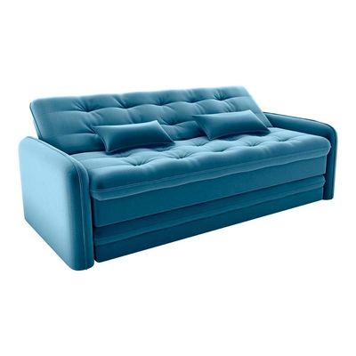 Sofá Cama Reclinável 3 Lugares Casal Com Bicama Auxiliar Madalena Matrix Veludo Azul