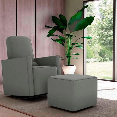Poltrona De Amamentação Com Balaço E Puff Premium Annecy Matrix Suede Cinza