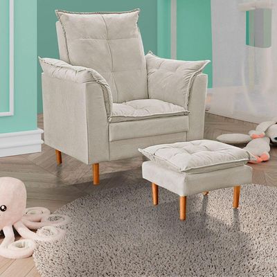 Poltrona De Amamentação Quarto De Bebê Com Puff Melina Suede Bege