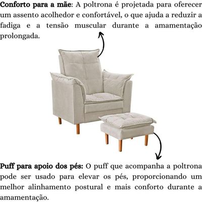 Poltrona De Amamentação Quarto De Bebê Com Puff Melina Suede Bege