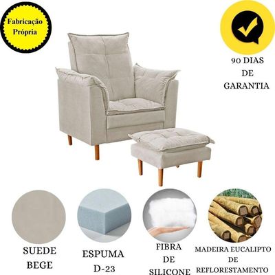 Poltrona De Amamentação Quarto De Bebê Com Puff Melina Suede Bege
