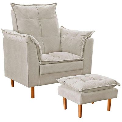 Poltrona De Amamentação Quarto De Bebê Com Puff Melina Suede Bege
