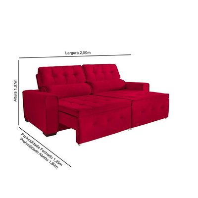 Sofá Dallas 5 Lugares 2,50cm Retrátil E Reclinável - De Casa Décor E Estofados Vermelho
