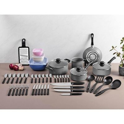 Kit Tramontina 47 pçs para Cozinha com Panelas Antiaderentes Talheres Faca Potes e Utensílios