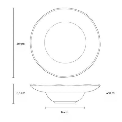 Prato de Massa Cerâmica Porto Brasil Preto Matte 450ml Jantar Mesa Posta Cozinha