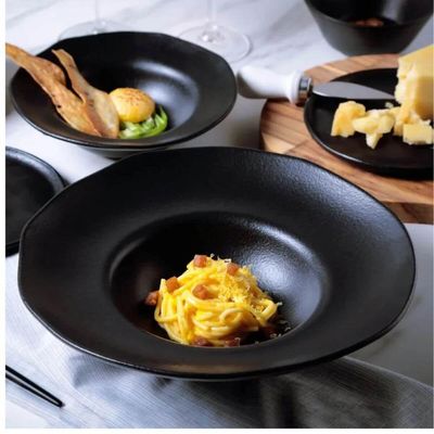 Prato de Massa Cerâmica Porto Brasil Preto Matte 450ml Jantar Mesa Posta Cozinha
