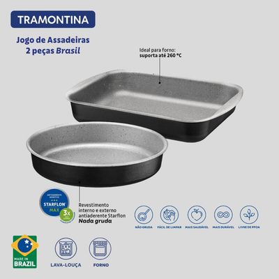 Jogo de Assadeiras Tramontina Brasil 2 Peças Alumínio Preto Antiaderente Forma para Forno Retangular
