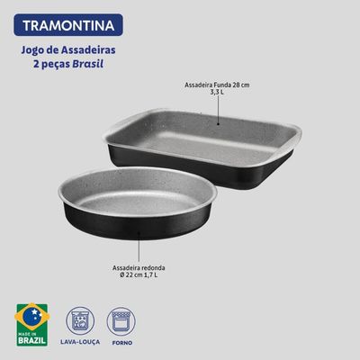 Jogo de Assadeiras Tramontina Brasil 2 Peças Alumínio Preto Antiaderente Forma para Forno Retangular