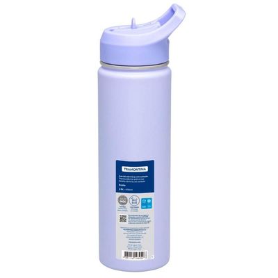 Garrafa Térmica Tramontina 650ml Lilás com Canudo Squeeze Aço Parede Dupla Gelado