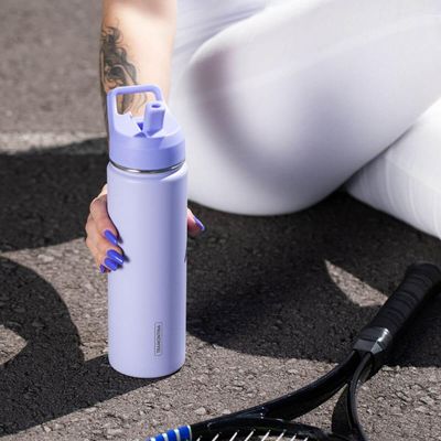Garrafa Térmica Tramontina 650ml Lilás com Canudo Squeeze Aço Parede Dupla Gelado