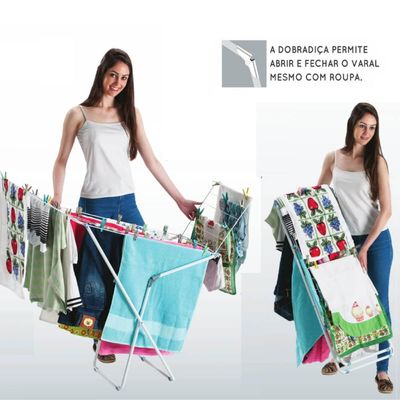 Varal de Chão Dobrável com Abas Modelo Luxo Standard com Pés Dobráveis Branco Utimil
