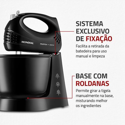 Batedeira Mondial Prática Preta B-44-B 110