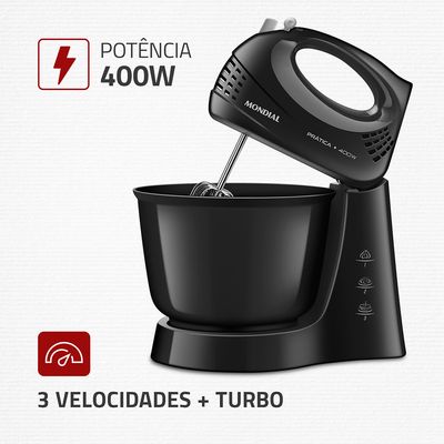 Batedeira Mondial Prática Preta B-44-B 110