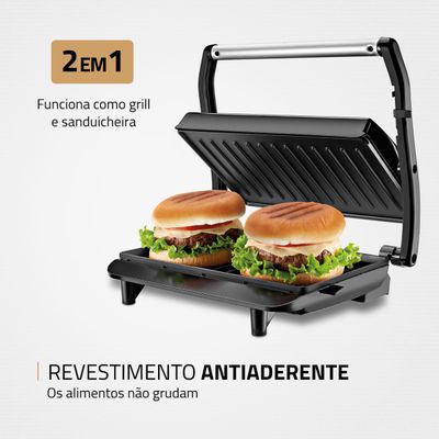 Press Grill Master Press Mondial Preto e Inox 1000W PG-01 220
