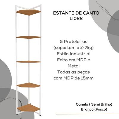 Estante De Canto 5 Prateleiras 202 Cm Li022 Canela Branco Kpb