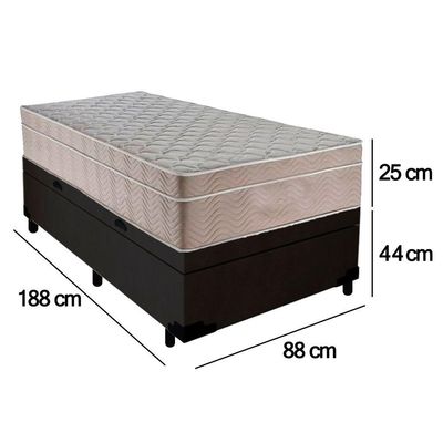 Cama Box Baú Suede Solteiro + Colchão Sereneprime Molas Ensacadas 88x188x69 Cor:preto
