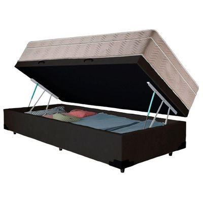 Cama Box Baú Suede Solteiro + Colchão Sereneprime Molas Ensacadas 88x188x69 Cor:preto