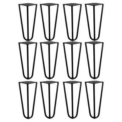 Kit 12 Pés de Metal 15 CM Hairpin Legs Mesas de Centro Puffs Preto G41