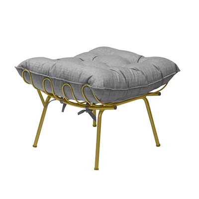 Puff Decorativo Sala de Estar Abel Pés Dourado Linho Cinza Claro - Gran Belo