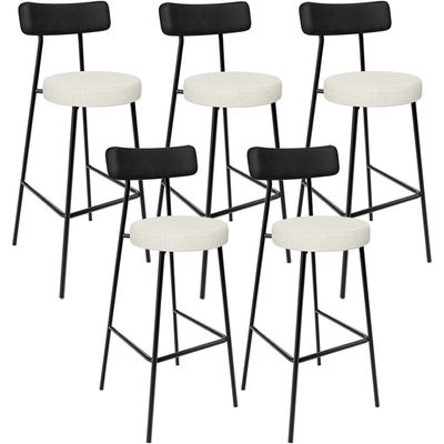 Kit 05 Banquetas Alta Cozinha Sala Jantar Milão L02 Couríssimo Preto Linho Champagne - Lyam Decor