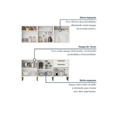 Cozinha Completa 11 Portas 2 Gavetas Lorena Kaiki Móveis - Branco