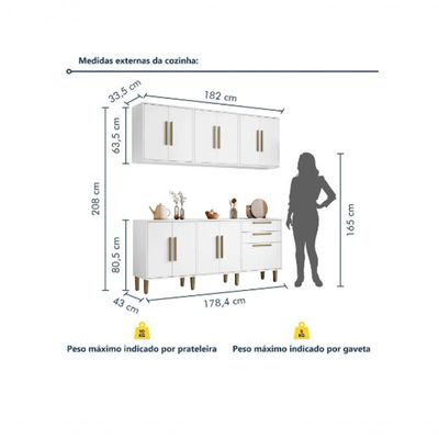Cozinha Completa 11 Portas 2 Gavetas Lorena Kaiki Móveis - Branco