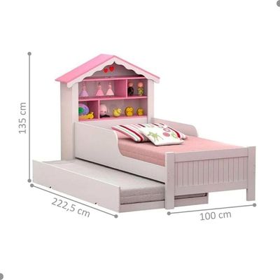 Bicama Casinha Menina Com Nichos Rosa