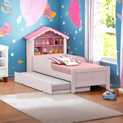 Bicama Casinha Menina Com Nichos Rosa