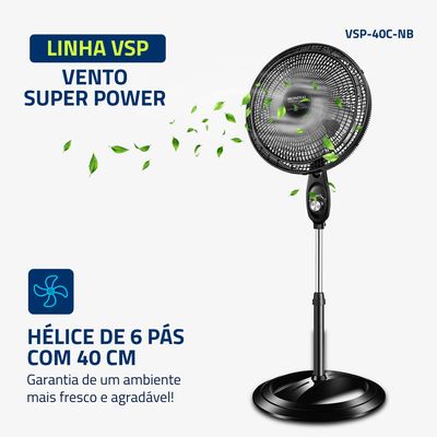 Ventilador Coluna 40cm Super Power Mondial Preto e Prata 140W VSP-40C-NB 127V
