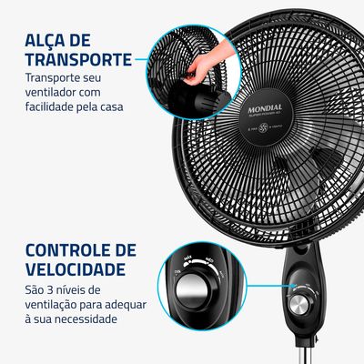Ventilador Coluna 40cm Super Power Mondial Preto e Prata 140W VSP-40C-NB 220V