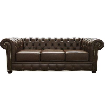 Sofá 3 Lugares Sala De Estar 235cm Chesterfield Pés Madeira