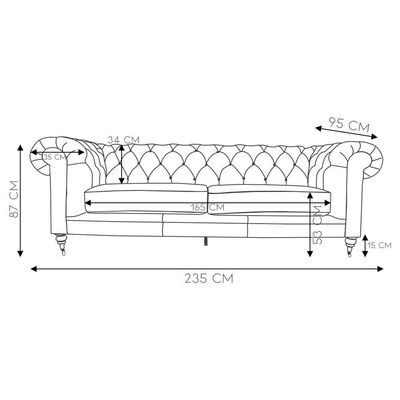 Sofá 3 Lugares Sala De Estar 235cm Chesterfield Duo Couro