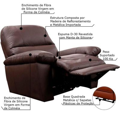 Poltrona Reclinável Elétrica Power Touch Couro Capuccino