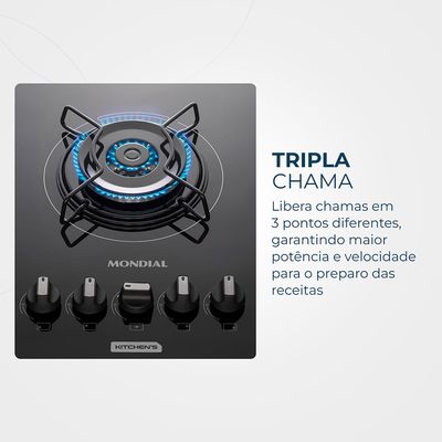 Cooktop a Gás 5 Bocas Mondial Preto e Inox CTG-03 Bivolt
