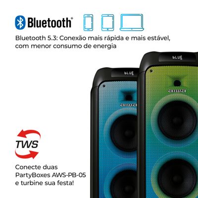 Caixa de Som PartyBox AIWA PB-05 Bluetooth 20H RGB USB TWS Preto BIV
