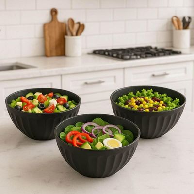 Jogo 12 Tigelas Redonda Saladeira Plástico Preto 1L 18x7,5cm Uz Pipoca Sobremesa