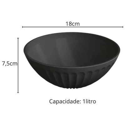 Jogo 12 Tigelas Redonda Saladeira Plástico Preto 1L 18x7,5cm Uz Pipoca Sobremesa