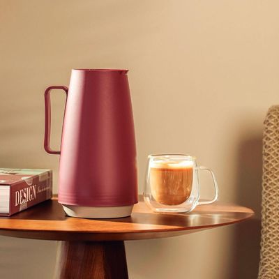 Bule Térmico Tramontina Exata 500ml Vermelho Ampola de Vidro Garrafa para Café Chá Água Cozinha