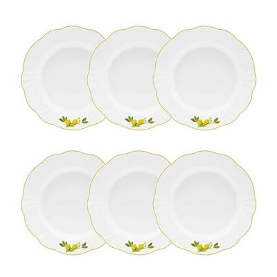 Jogo de 6 Pratos Fundos Oxford Soleil Limoni 24cm Porcelana