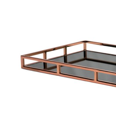 Bandeja Retangular Fracalanza Niqueladas Aço Inox e Vidro Preto 56x36x5cm cobre