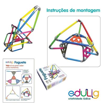 Quebra-cabeça Edulig Puzzle 3D Foguete - 56 peças e conexões - ME4NZCQYS - Edulig