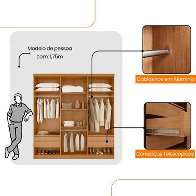 Guarda Roupa Casal Boston 6 Portas 4 Gavetas Moderna Naturalle/off White