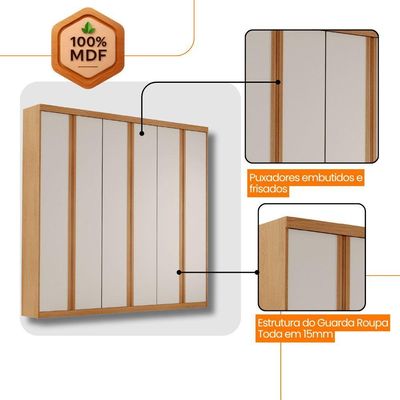 Guarda Roupa Casal Boston 6 Portas 4 Gavetas Moderna Naturalle/off White