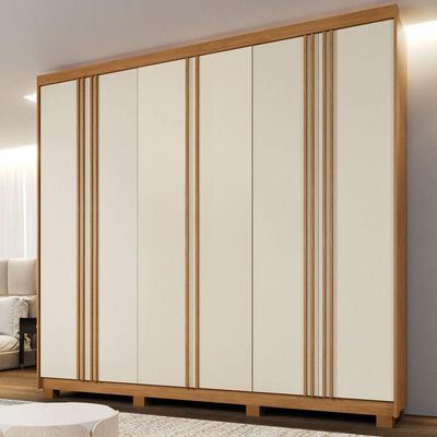 Guarda Roupa Porto 6 Portas Ripado 4 Gavetas 10 Prateleiras Cinamomo Off