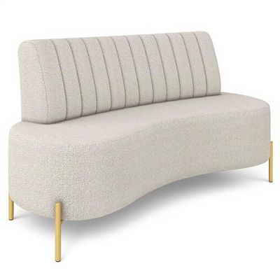 Sofá 2 Lugares 160cm Pés Aço Dourado Tamar Boucle Areia Z08 - Mpozenato