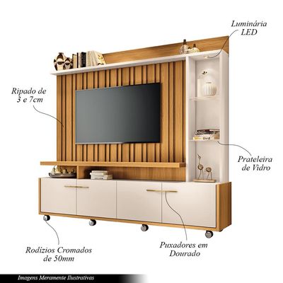 Home Theater Decorativo Perseu TV até 60" com LED Cinamomo/Off White  G26 - Gran Belo
