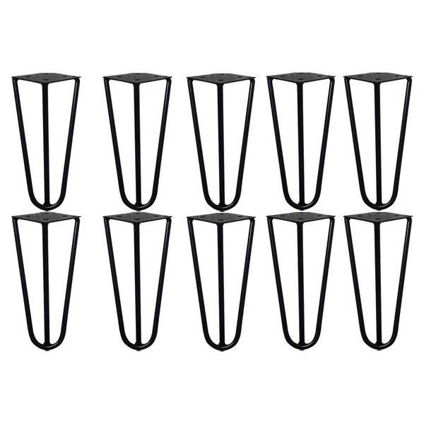 Kit 10 Pés de Metal 15 CM Hairpin Legs Mesas de Centro Puffs Preto G41