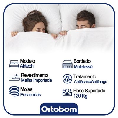 Cama Box Baú King Sintético Bipartido + Colchão Ortobom Airtech Molas Ensacadas 65x193x203 Cor:bege